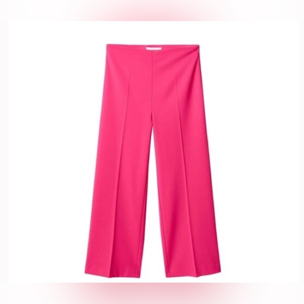 Mango Fuchsia Wide-Leg Crease Trousers
